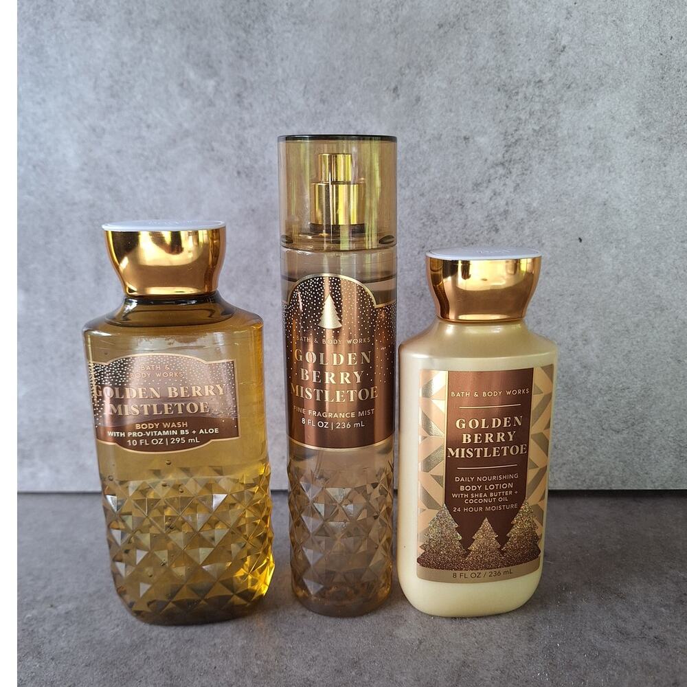 Bath & bodyworks bundle golden berry mistletoe bodywash body mist lotion set